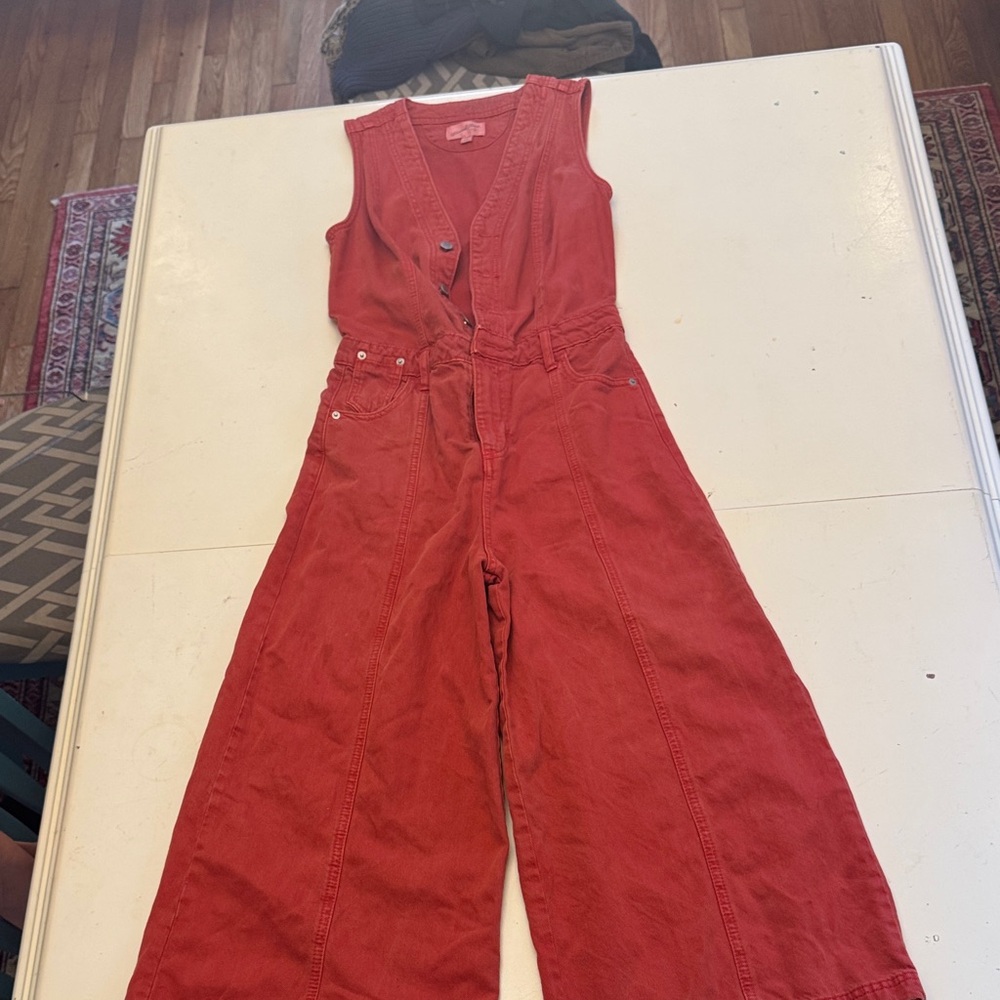Orange Jean Sleeveless Jumpsuit